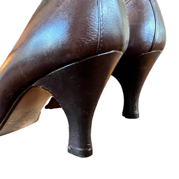 Vintage Jean Marie Chocolate Brown Leather Criss-Cross Strap Pumps Italy - Picture 5 of 15